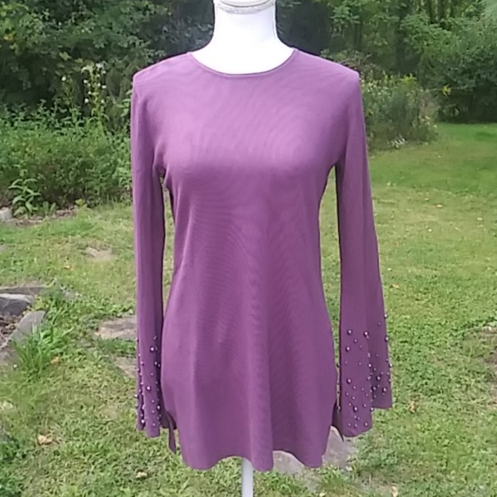 NEW Louis Dell'Olio Knit Top W/ Pearl Trim